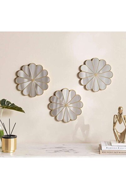 PAN HOME Mavens 3-Piece Decorative Mirrors Dia 25cm - Gold