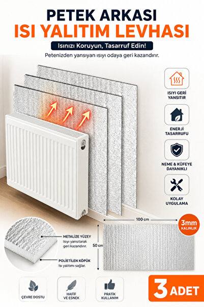 baffhome 3Adet Kalorifer Peteği Arkası Isı Yalıtım ve Izolasyon Levhası Radya...