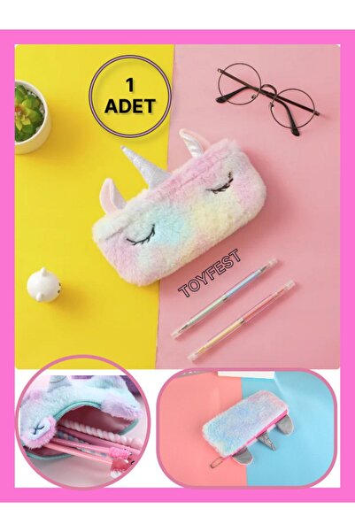 TOYFEST Husă pentru creion cu tematică unicorn din pluș moale - Geantă mini p...