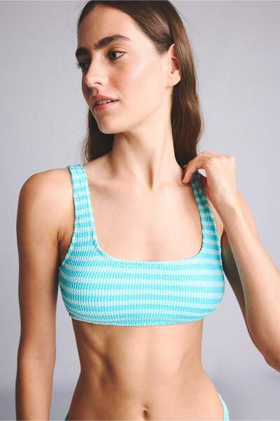 DeFacto Regular Fıt Kırışık Dokulu Turkuaz Bikini Üstü G3999AX26SM