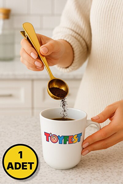 TOYFEST Bakır Renkli Kahve Ölçeği - Mandallı Kaşık - 17 Cm