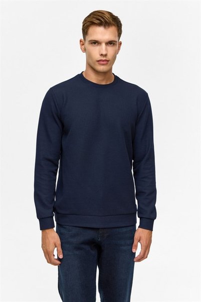 SÜVARİ Lacivert Regular Düz Bisiklet Yaka Sweatshirt