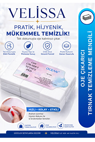 velissa Oje Çıkarıcı 500'lü Tüysüz Ped Tırnak Temizleme Mendili Beyaz