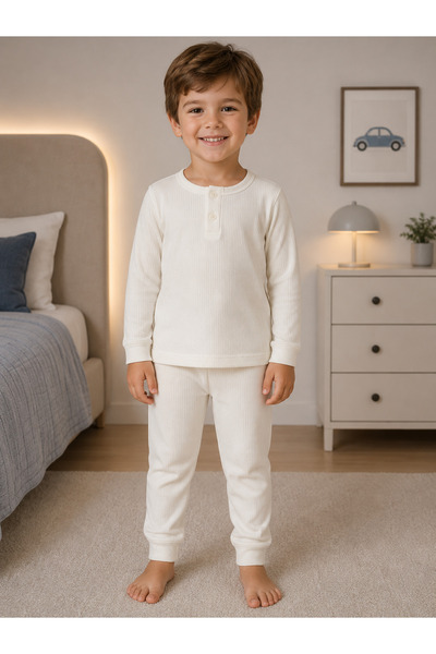 elmas kids Set de pijamale de bază cu mânecă lungă, 100% bumbac, iarnă, ecru,...