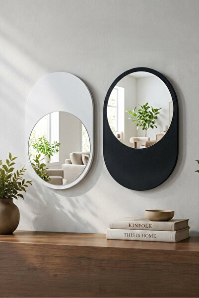 Orysa Design DA-1 Dekoratif 2'li Ayna Seti, Siyah-Beyaz | Modern Duvar Aynası