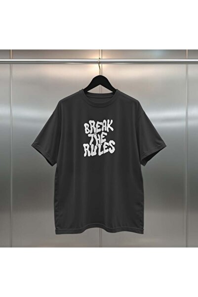 buzagi Break the Rules Digital Printed Oversize Black T-Shirt