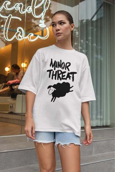 buzagi tasarım ürünleri Minor Threat Oversize Unisex White T-Shirt
