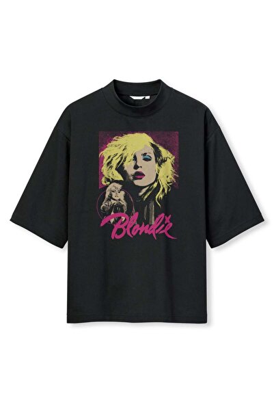 buzagi tasarım ürünleri Blondie Digital Print Oversize Black Unisex T-Shirt