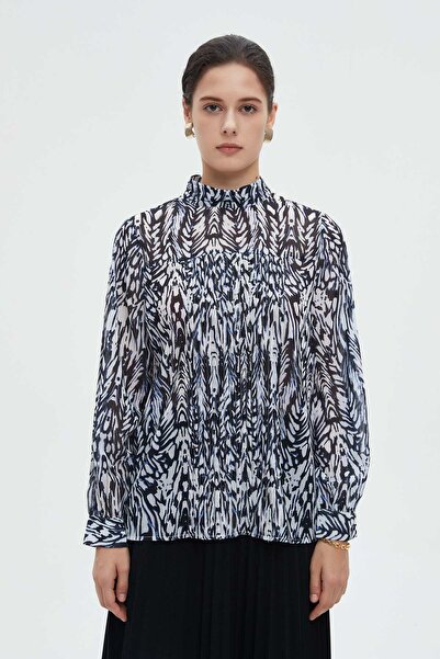 mica Floral Long Sleeve Women's Blouse with High Neck
