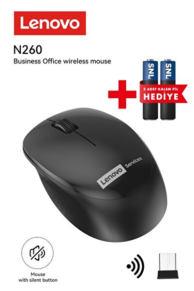 LENOVO N260 Sessiz Kablosuz Mouse Siyah ( Usb Alıcılı )2 Adet Pil Hediye 8700...