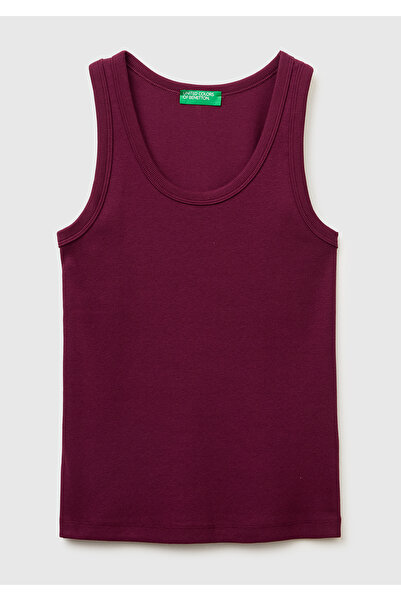 United Colors of Benetton Women's burgundy cotton blend wide round neck strap...
