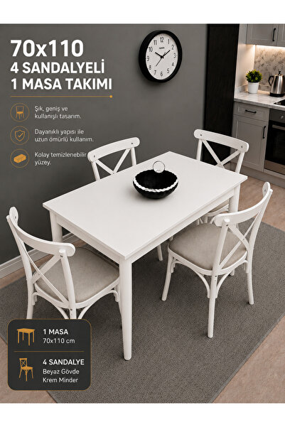 VOGUE TASARIM VE AKSESUAR 70x110 Mutfak Yemek Masası Takımı 4 Sandalyeli 4-6 ...