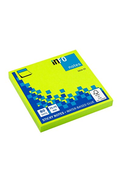 INFO NOTES Notițe adezive 75 x 75 mm 80 de coli verde strălucitor
