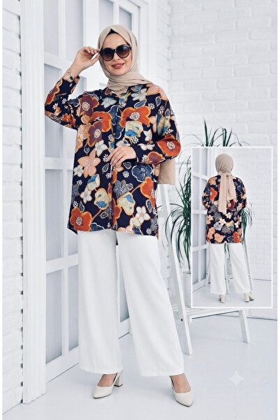 Kiremit Double Krep Oversize Gizli Patlı Çift Cep Gömlek