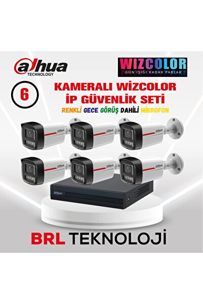 DAHUA 6 Kameralı 4 MP Wiz Color Dahili Mikrofonlu İp Güvenlik Kamera Seti