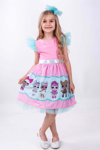 Buse&Eylül Bebe Pink Baby Patterned Tulle Detailed Girl's Party Dress