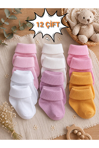 baby socks 12 Çift Çok Renkli Pamuklu Sıkmaz Bilekli Kız Bebek Çorabı 0-6 Ay