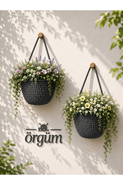 ÖRGÜM Set dekorativnih korpi od 2 mini korpe sa veštačkim cvećem 12x10 cm. VI...