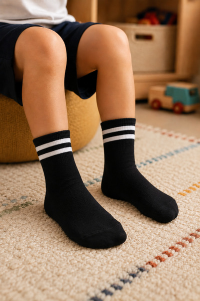 Ollero Children's Tennis Socks Toe Seamless 12 Pairs Black White