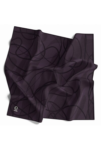 VİOLLA Twill Karışık Çizgi Desenli Mürdüm Renkli 90x90 Eşarp (İpek İçermez) K...