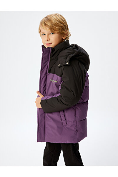 Koton Hooded Coat Waterproof Color Block with Pockets