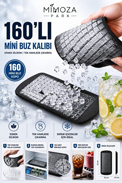 KÜÇÜK EW 160'lı Mini Küp Şekilli Silikon Buzluk - Antrasit Renk Mini Küplü Su...