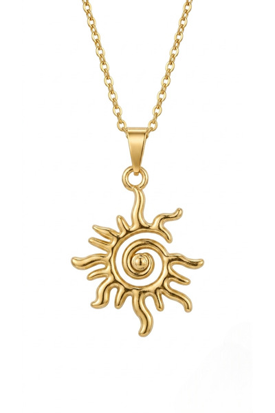SEVMİNE Spiral Güneş Kolye | Zirkon Taşlı | Altın Kaplama | 316L Çelik | Hedi...