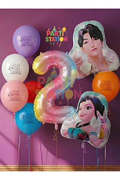 Parti Station K-Pop Demon Hunters 2 Age Balloon Set Double Sided 9 Piece Part...