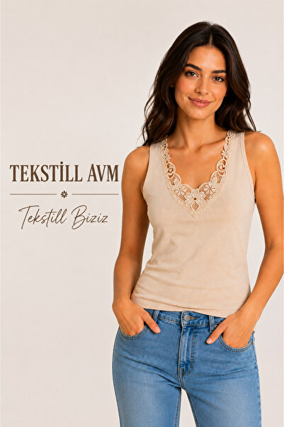 tekstill avm tekstill biziz Ceylanoğlu Dantelli V Yaka Atlet