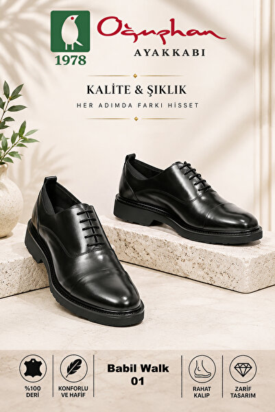Babil Walk 01 Business Line Erkek Hakiki Deri Siyah Business Casual Ayakkabı-...