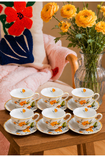 Kezze Elegance Rose 6'lı Porselen Kahve Fincan Takımı