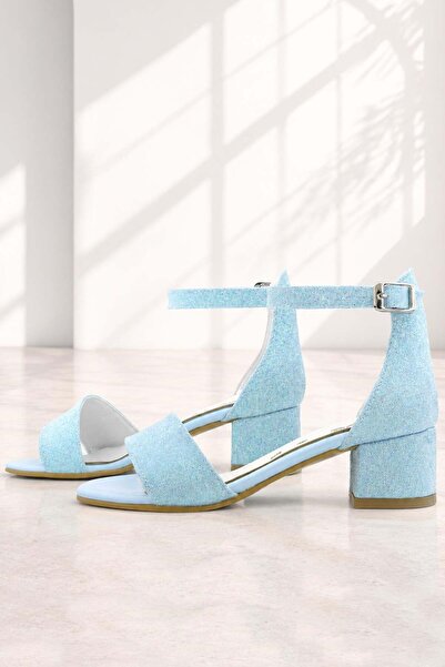 hapshoe Pantofi de seară cu toc pentru fete Lilo Blue Glitter cu o singură curea