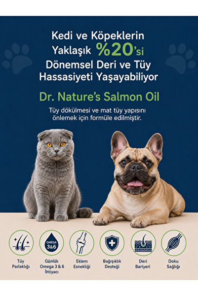 Dr. Nature's Kedi Omega 3 Somon Yağı 150 ml – Deri ve Tüy Sağlığı Destekleyici Balık Yağı
