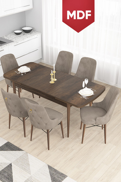 Canisa Concept Taç Serisi Açılabilir Mutfak Masası Takımı 80x132 Siyah Mermer...