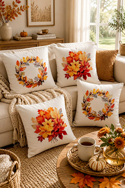 Bertille Home Seria de toamnă - Set de 4 perne de aruncare cu imprimeu digita...