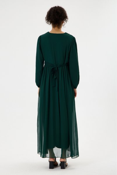 KATLİN MATERNİTY WEAR Maternity Lined Chiffon Dress with Stone Belt Detail at Waist (Green)