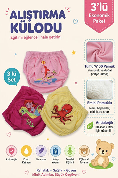 babixkids Bebek Tuvalet Eğitim Külodu Alıştıma 3lü Alıştıma Külodu (DESENLERD...