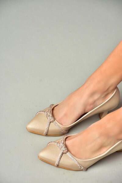 Fox Shoes S246061604 Ten Kumaş Kalın Topuklu Kadın Abiye Ayakkabı