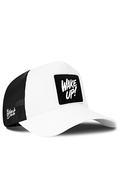 BlackBörk Wake Up Logolu Beyaz-Siyah Trucker Şapka