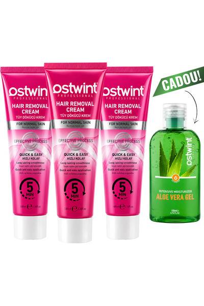 Ostwint Set de 3 creme depilatoare pentru ten normal - 100ml + Gel de Aloe Ve...