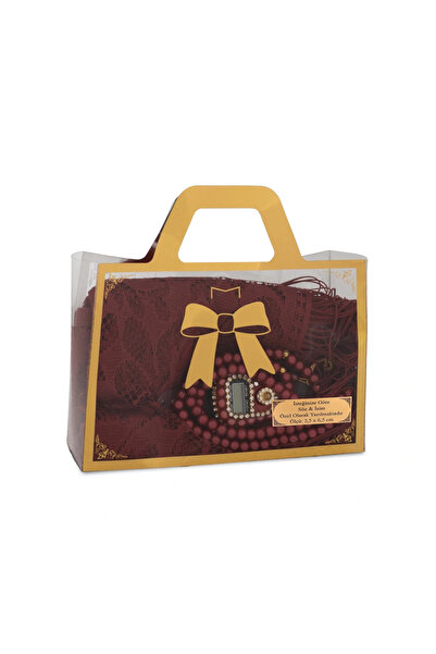 Hayrat Neşriyat Tasbih + Lace Shawl + Zikirmatik Gift Set (Acetate Boxed, Bur...