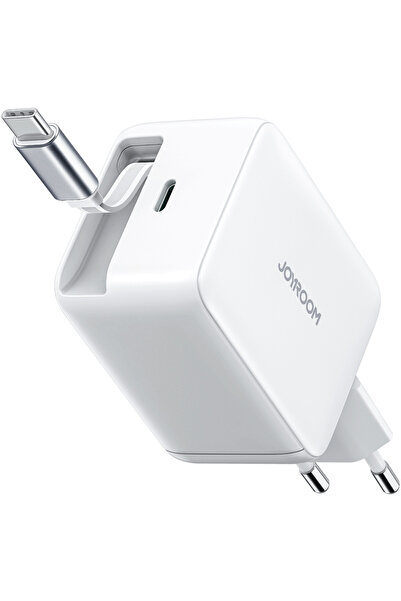 Joyroom Încărcător de perete GaN USB-C cu cablu retractabil încorporat 67W Alb