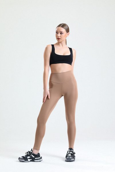 THIFF GYMWEAR Caramel Yüksek Bel Toparlayıcı Dalgıç Kumaş Spor Günlük Tayt