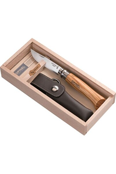 Opinel Nr. 08 Lemn de măslin + teacă în cutie de pix