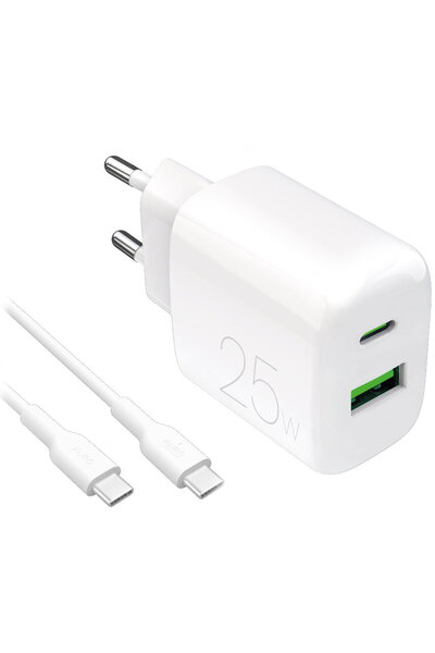 Puro USB-A + USB-C 1.2m - 25W Alb