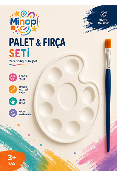 Minopi Sulu Boya Seti 2'li Set ( Resim Paleti + Fırça ) Anaokulu Resim Malzem...