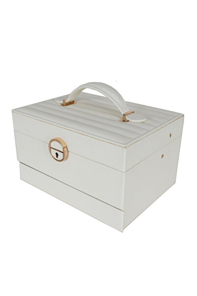 Assoda Luxury Pu Leather Jewelry Organizer Box with Two Drawer and Safety Loc...