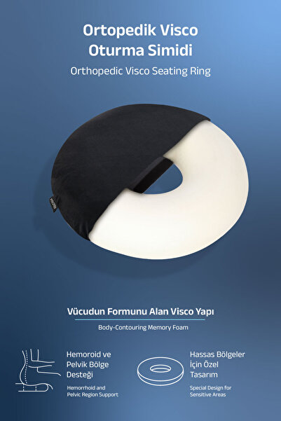 VİSCOTEX Visco Ortopedik Oturma Simidi, 44x42/8 Cm, Oturma Minderi, Siyah