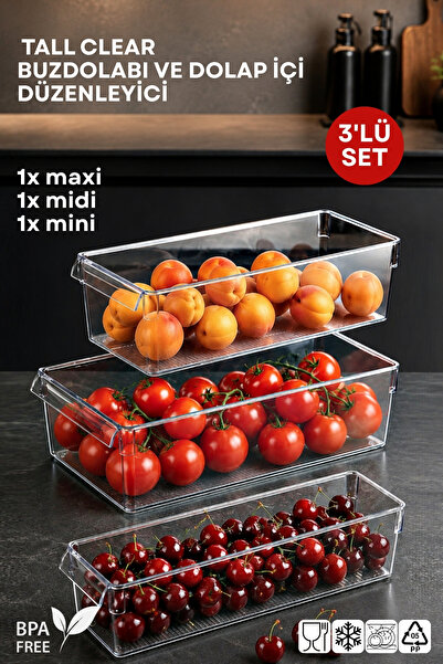 Nandy Home Set de 3 - Organizator înalt transparent pentru frigider și dulap