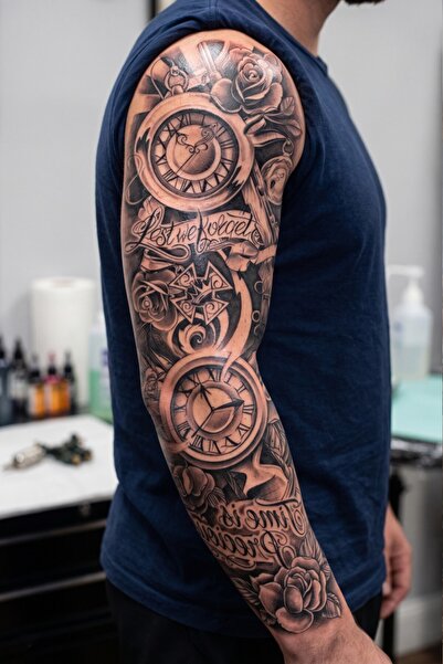 BP Tattoo Mekanik Saat Tam Boy Kol Kaplama Geçici Dövme Tattoo